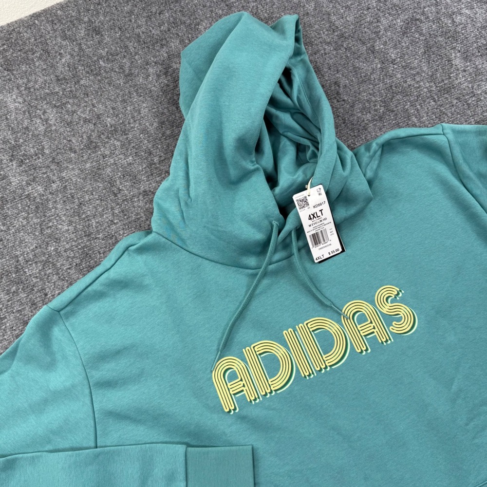 Adidas Hoodie Size 4XLT Powder Teal Graphic Pullover EVO LIN HD NWT Men's